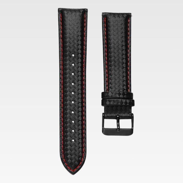 Carbon Fibre Leather Watch Strap – Red